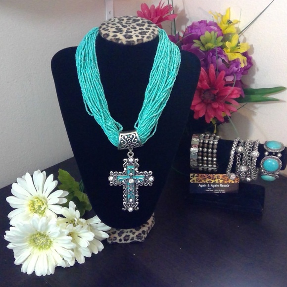 Jewelry - 🤚F.O.✋Turquoise Cross w/  Multi-Strand  Necklace